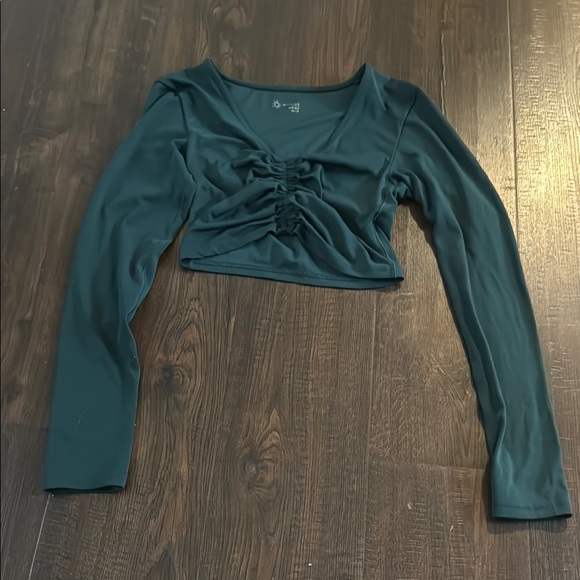 aerie Tops - Teal Long Sleeve Ruched Crop Top